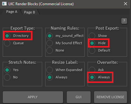 Render Blocks Settings panel 1
